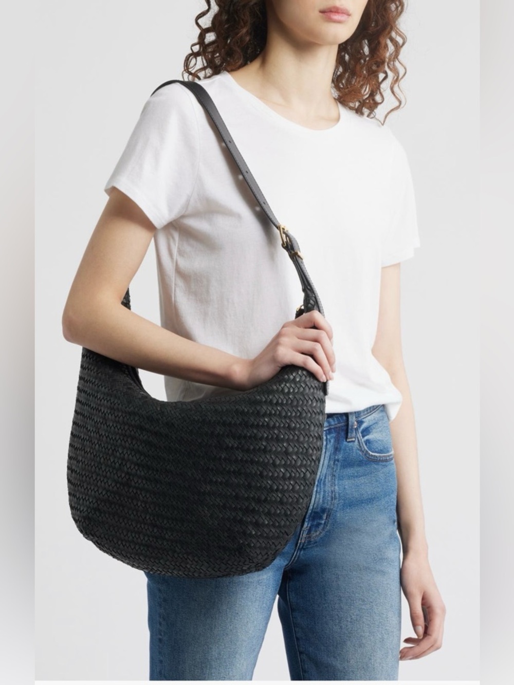 Madewell Black Woven Hobo Essential Curve Shoulder Bag